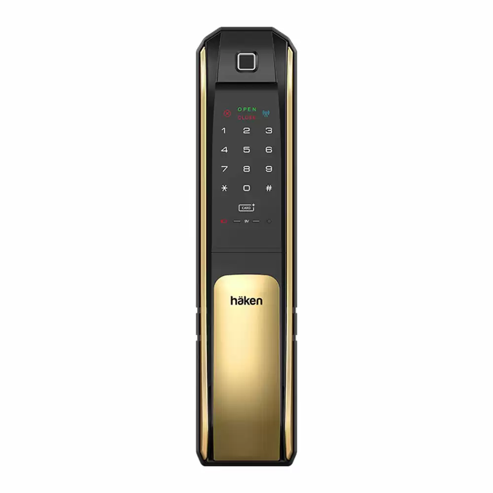 Haken HDL-PP64 Push Pull Smart Door Lock for Home with Fingerprint,RFID Card,Pin Code & Key - Gold