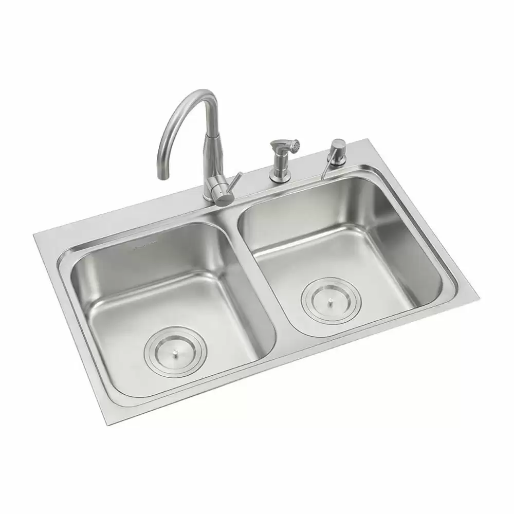 Anupam Luxury Designer Stainless Steel Double Bowl Kitchen Sink with Accessories - Satin (32.5 L x 21 W x 8 D) Inch