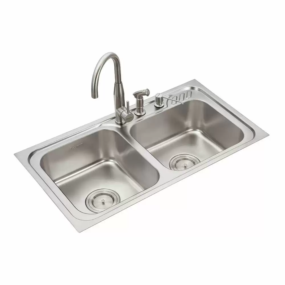 Anupam Luxury Designer Stainless Steel Double Bowl Kitchen Sink with Accessories - Satin (36 L x 20 W x 8 D) Inch