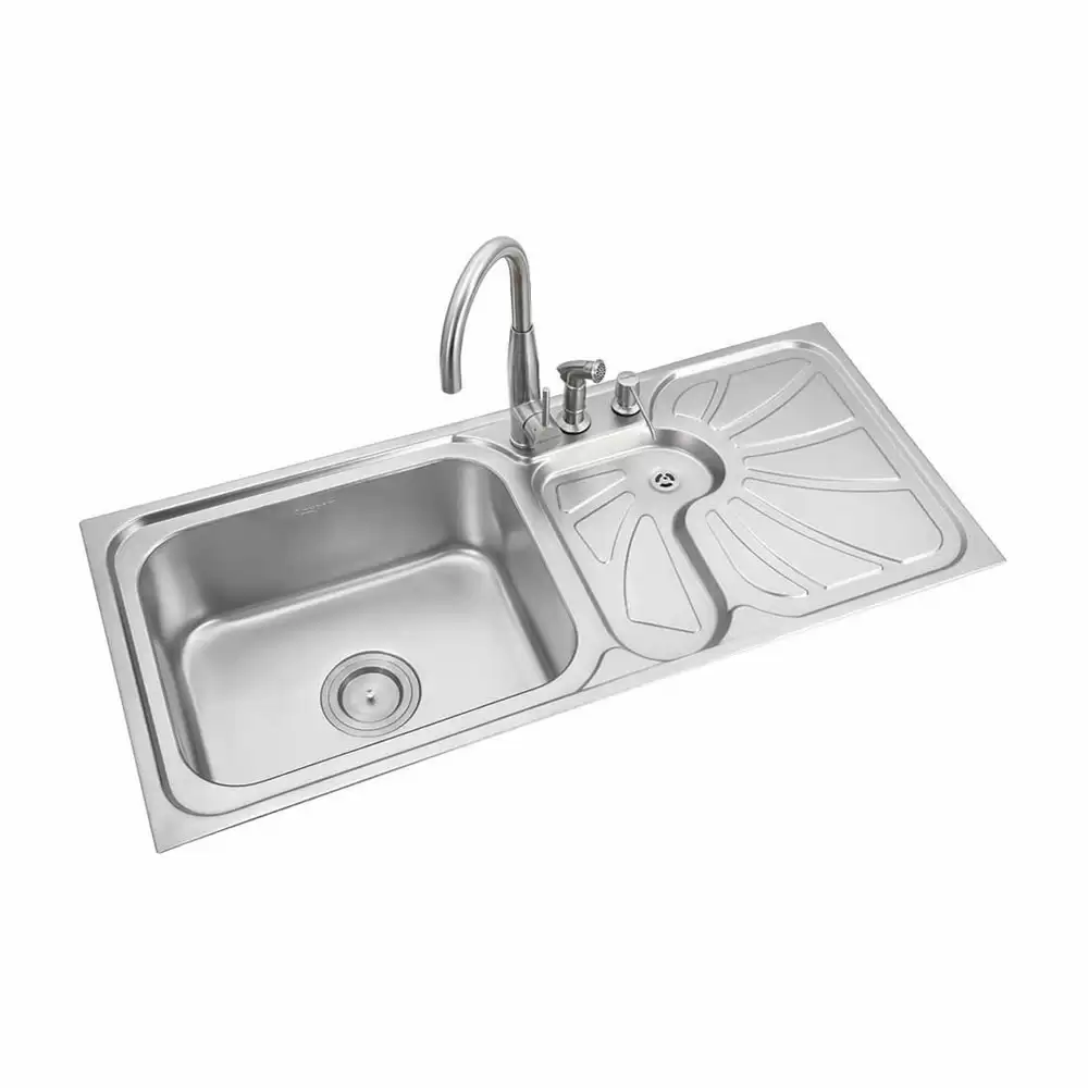 Anupam Luxury Designer Stainless Steel Single Bowl Kitchen Sink with Drainboard & Accessories - Satin (45 L x 20 W x 9 D) Inch