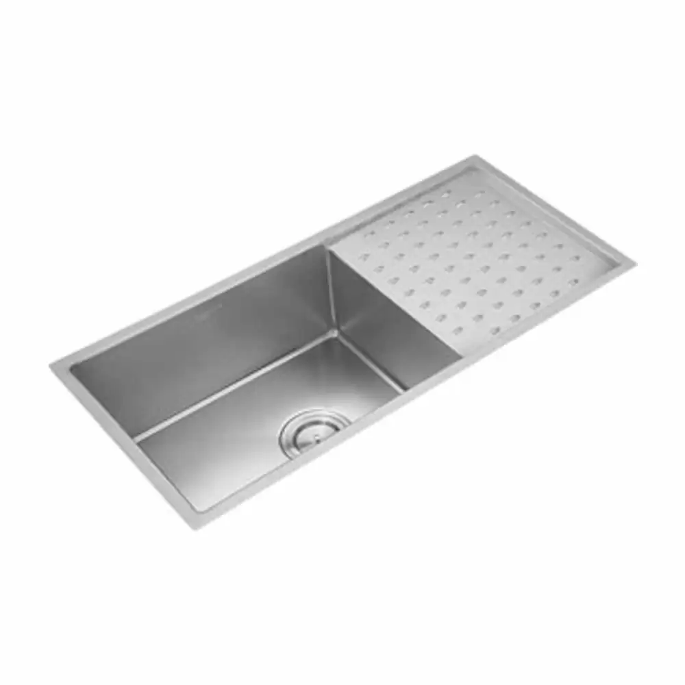 Anupam Prism Designer Stainless Steel Single Bowl with Drainboard Kitchen Sink & Waste Coupling - Satin (39 L x 19 W x 10 D) Inch