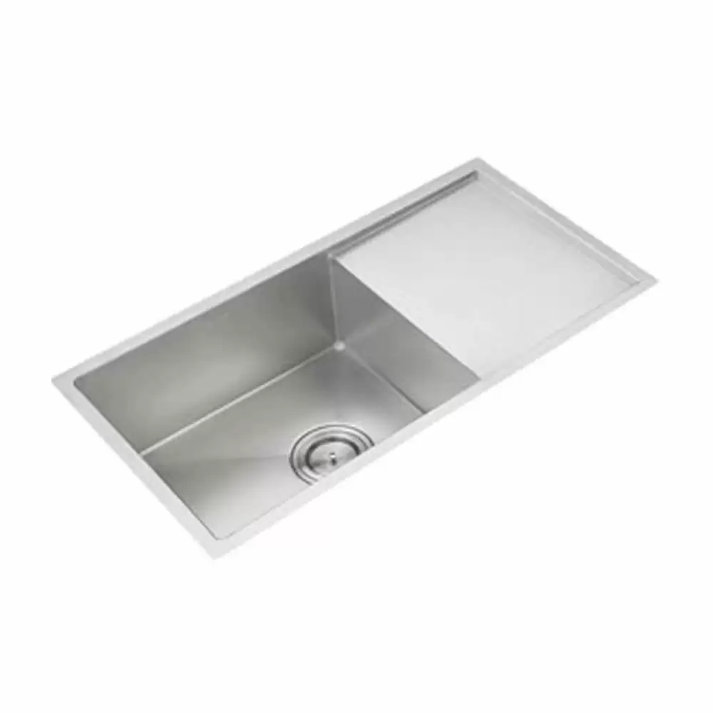 Anupam Prism Designer Stainless Steel Single Bowl with Drainboard Kitchen Sink & Waste Coupling - Satin (35 L x 20 W x 10 D) Inch