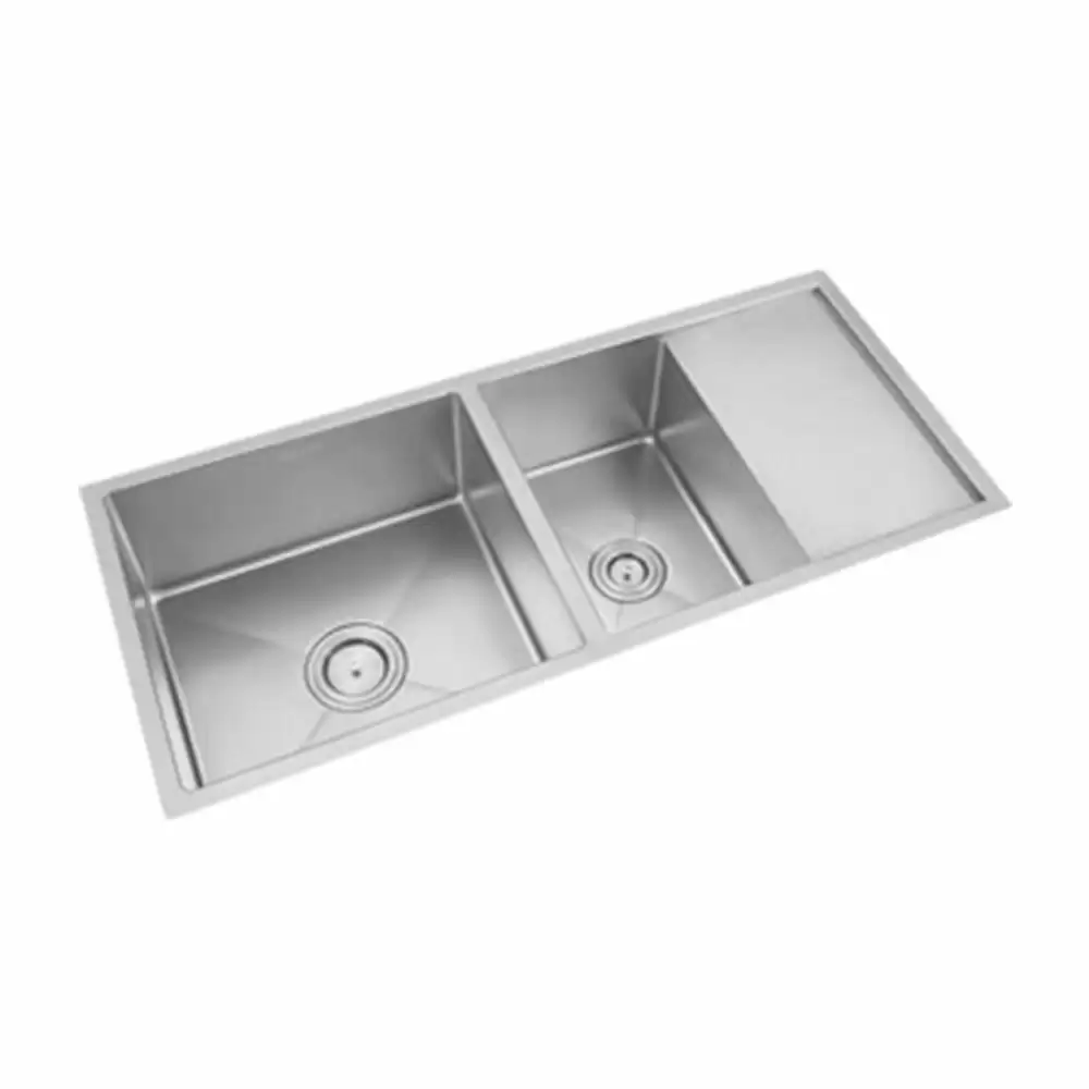 Anupam Prism Designer Stainless Steel Double Bowl Kitchen Sink with Drainboard & Waste Coupling - Satin (45 L x 20 W x 10 D) Inch