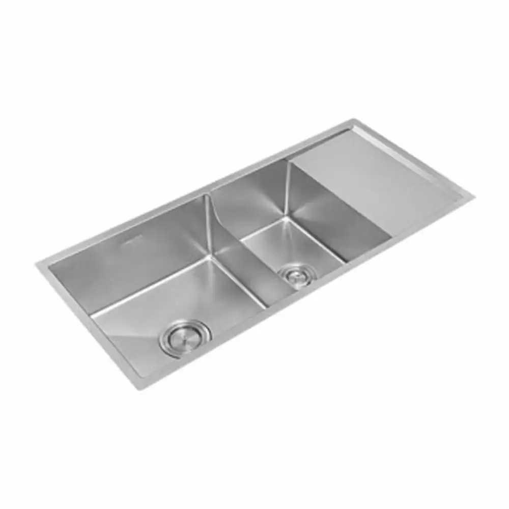 Anupam Prism Designer Stainless Steel Double Bowl with Drainboard Kitchen Sink & Waste Coupling - Satin (44 L x 20 W x 10 D) Inch