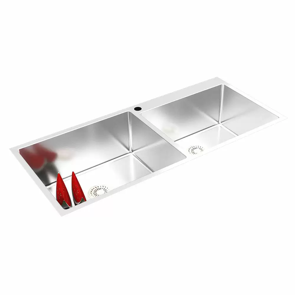 Anupam Prism Designer Stainless Steel Double Bowl Kitchen Sink with Waste Coupling - Satin (39 L x 20 W x 10 D) Inch