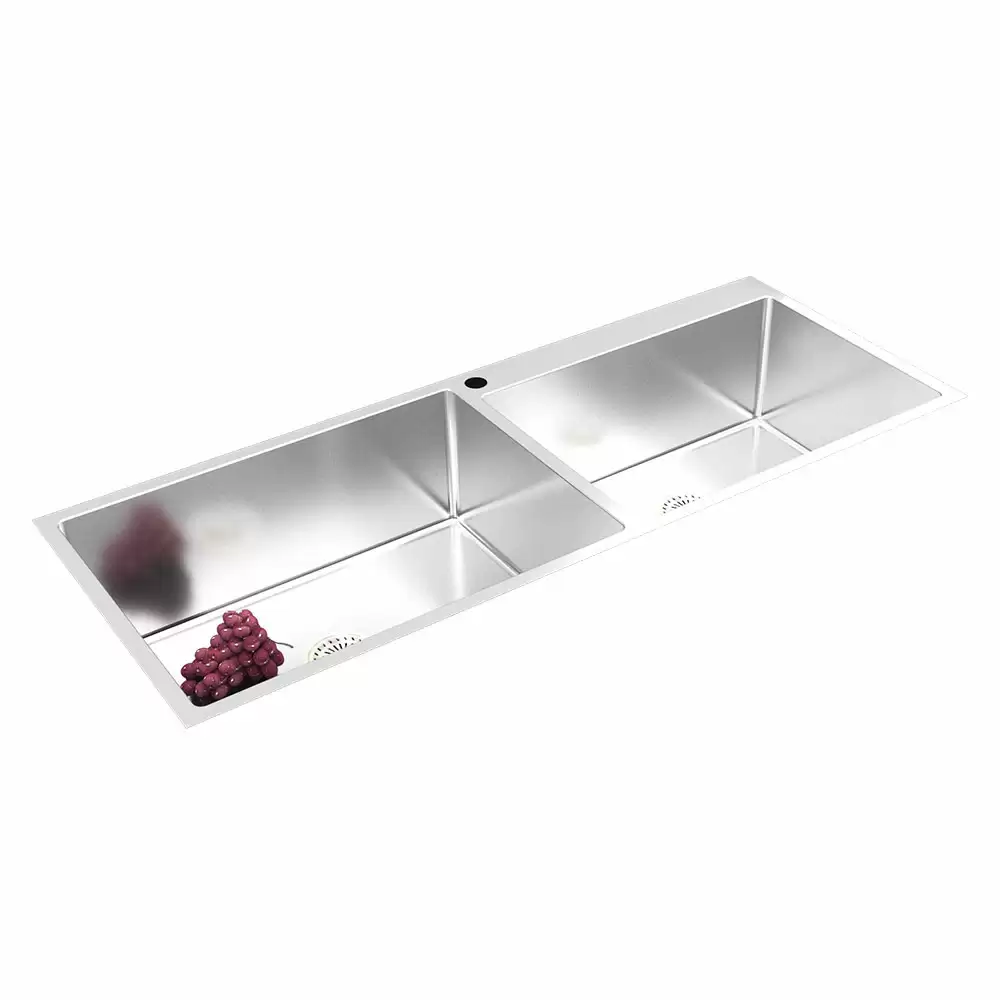 Anupam Prism Designer Stainless Steel Double Bowl Kitchen Sink with Waste Coupling - Satin (54 L x 20 W x 10 D) Inch