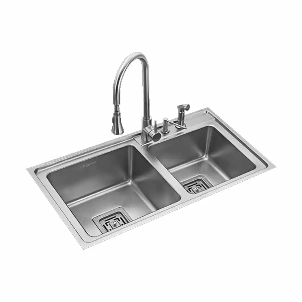 Anupam Signature Designer Stainless Steel Double Bowl Kitchen Sink with Accessories - Satin (36 L x 20 W x 8 D) Inch