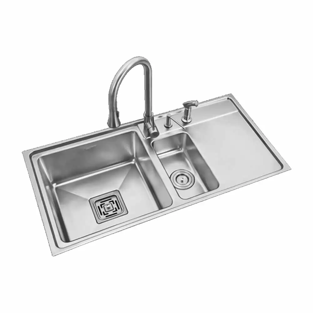 Anupam Signature Designer Stainless Steel Double Bowl Kitchen Sink with Drainboard & Accessories - Satin (41 L x 21 W x 9 D) Inch