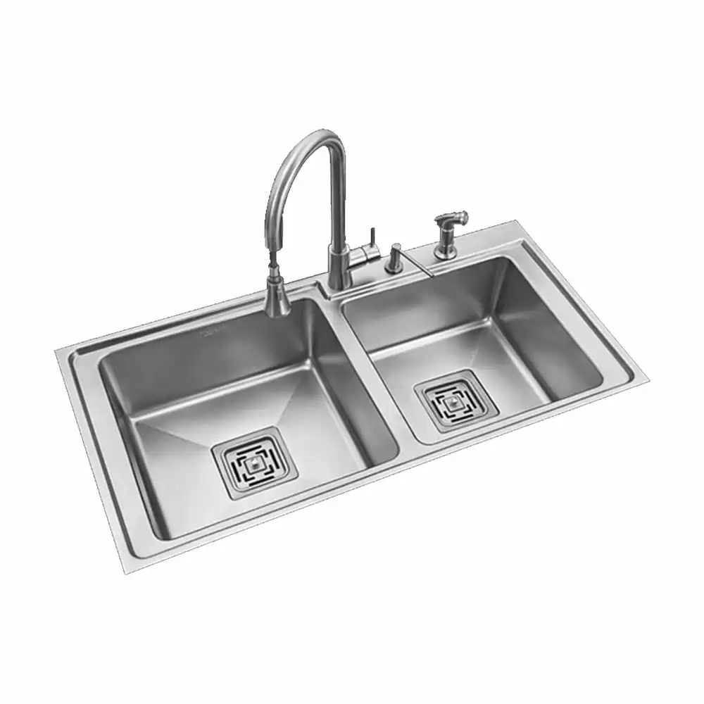 Anupam Signature Designer Stainless Steel Double Bowl Kitchen Sink with Accessories - Satin (41 L x 21 W x 9 D) Inch