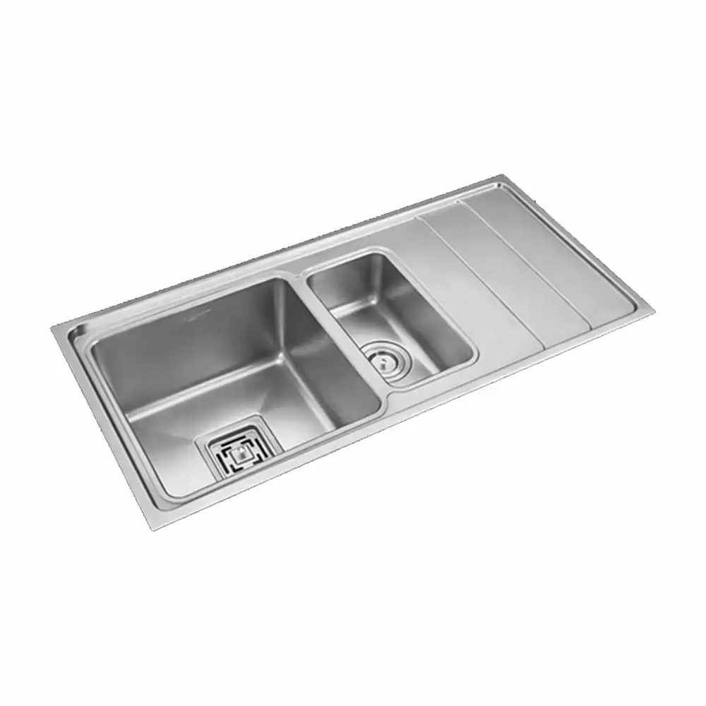 Anupam Signature Designer Stainless Steel Double Bowl Kitchen Sink with Drainboard & Accessories - Satin (41 L x 20 W x 9 D) Inch