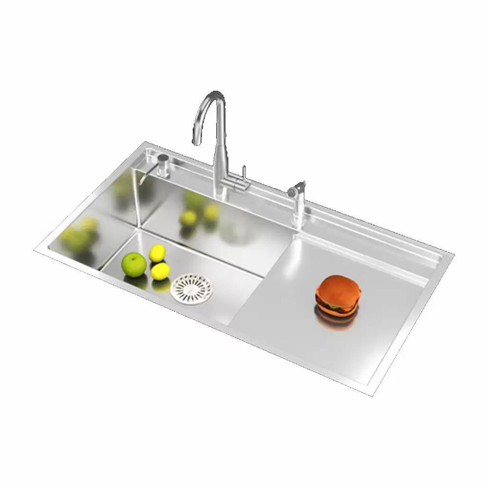 Anupam Unique Designer Stainless Steel Single Bowl Kitchen Sink with Drainboard & Accessories - Satin (36 L x 20 W x 10 D) Inch