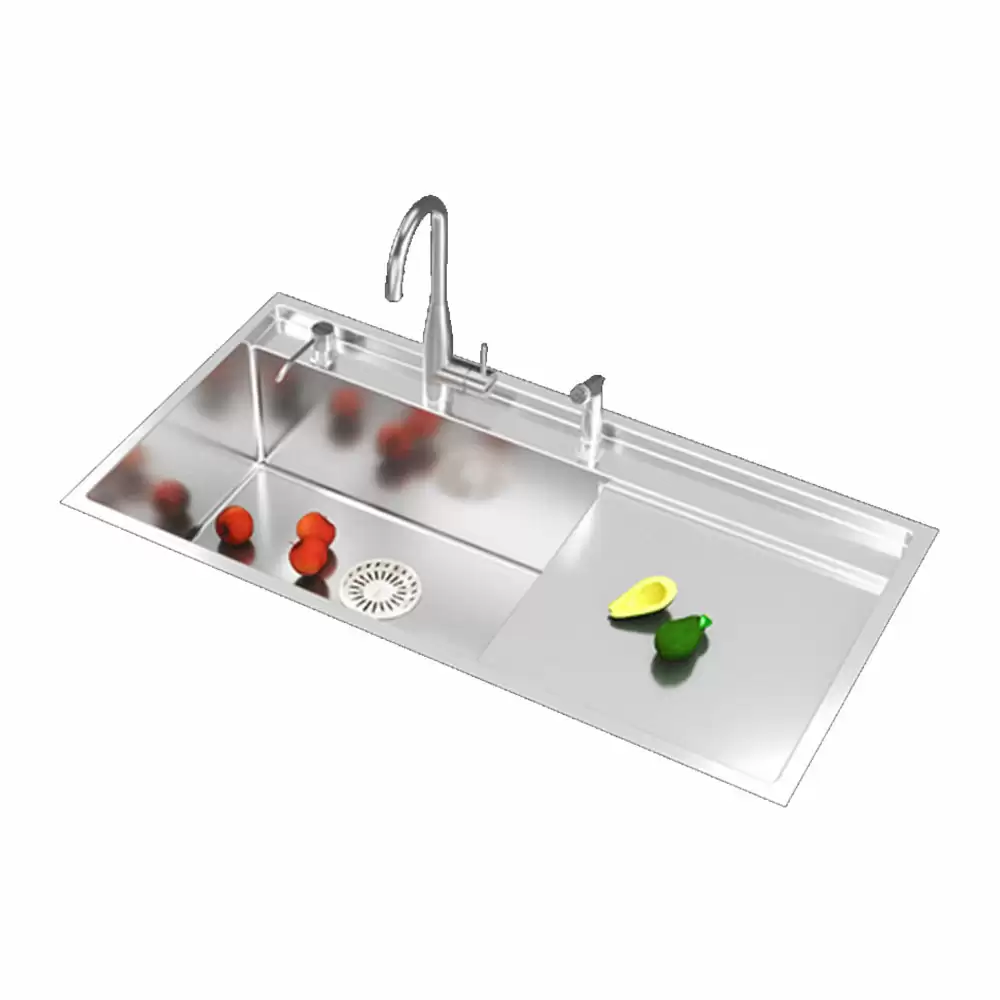 Anupam Unique Designer Stainless Steel Single Bowl Kitchen Sink with Drainboard & Accessories - Satin (39 L x 20 W x 10 D) Inch