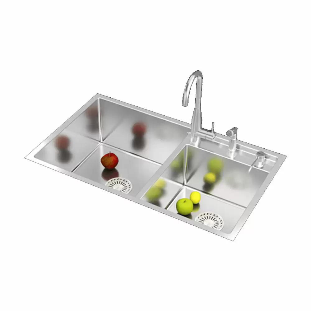 Anupam Unique Designer Stainless Steel Double Bowl Kitchen Sink with Accessories - Satin (34 L x 20 W x 10 D) Inch