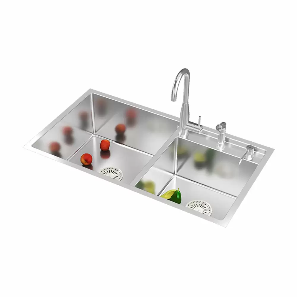 Anupam Unique Designer Stainless Steel Double Bowl Kitchen Sink with Accessories - Satin (36 L x 20 W x 10 D) Inch