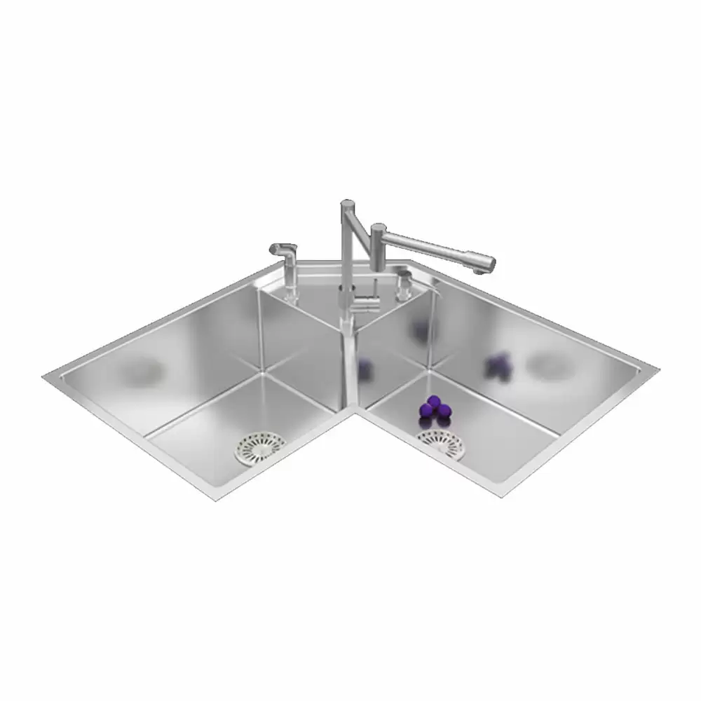 Anupam Unique Designer Stainless Steel Corner Double Bowl Kitchen Sink with Accessories - Satin (36 L x 20 W x 10 D) Inch