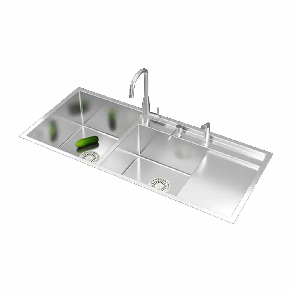 Anupam Unique Designer Stainless Steel Double Bowl Kitchen Sink with Drainboard and Accessories - Satin (45 L x 20 W x 10 D) Inch