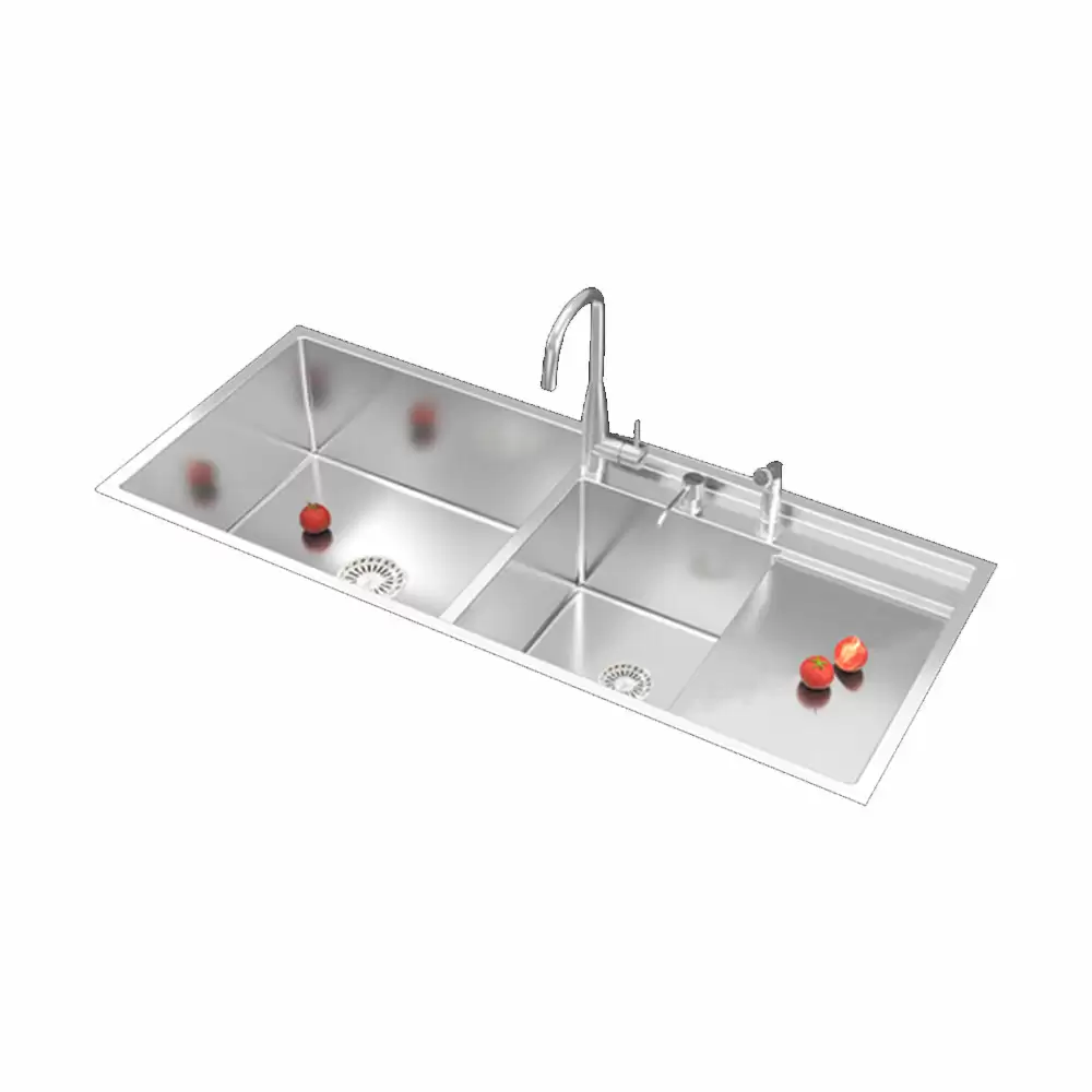 Anupam Unique Designer Stainless Steel Double Bowl Kitchen Sink with Drainboard and Accessories - Satin (48 L x 20 W x 10 D) Inch