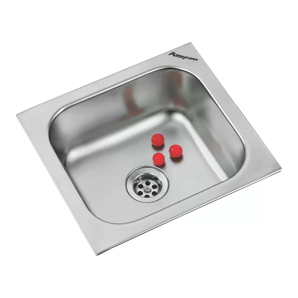 Anupam Ace Designer Stainless Steel 304 Single Bowl Kitchen Sink with Waste Coupling - Satin (13 L x 12 W x 6 D) Inch