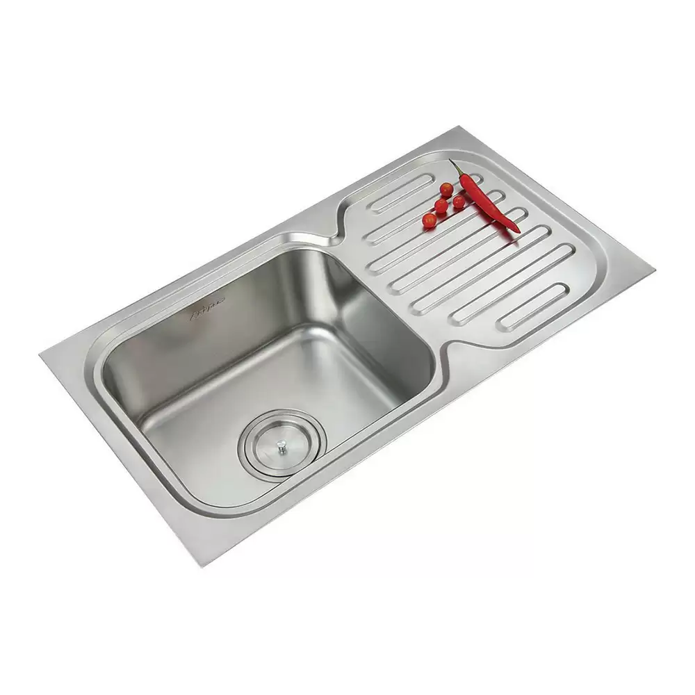 Anupam Elite Designer Stainless Steel 304 Single Bowl Kitchen Sink with Drainboard & Waste Coupling - Satin (32 L x 18 W x 8 D) Inch