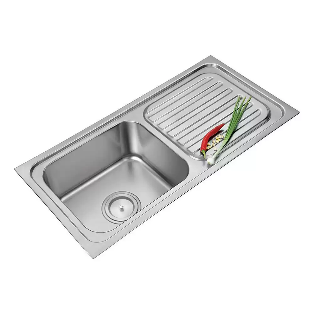 Anupam Elite Designer Stainless Steel 304 Single Bowl Kitchen Sink with Drainboard & Waste Coupling - Satin (36 L x 18 W x 8 D) Inch