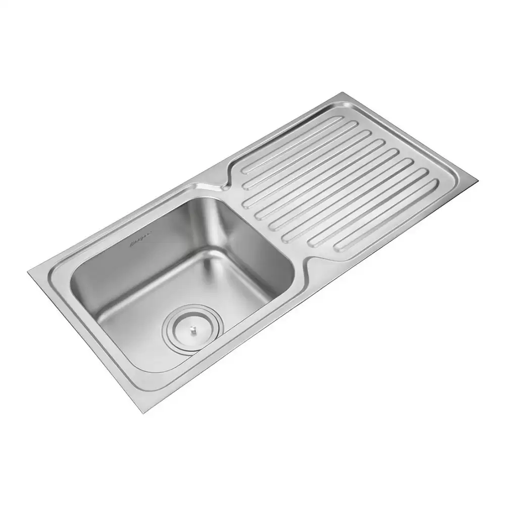 Anupam Elite Designer Stainless Steel 304 Single Bowl Kitchen Sink with Drainboard & Waste Coupling - Satin (37 L x 18 W x 8 D) Inch