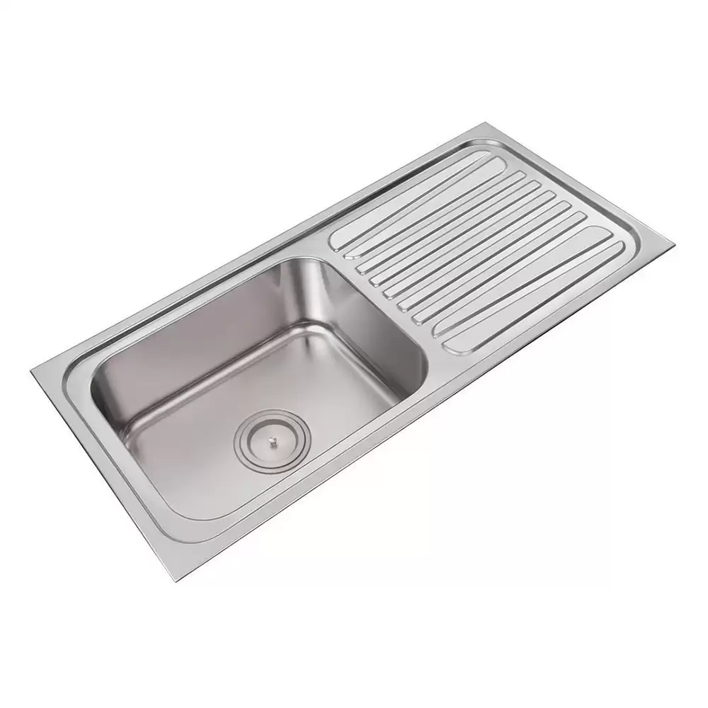 Anupam Elite Designer Stainless Steel 304 Single Bowl Kitchen Sink with Drainboard & Waste Coupling - Satin (42 L x 20 W x 8 D) Inch