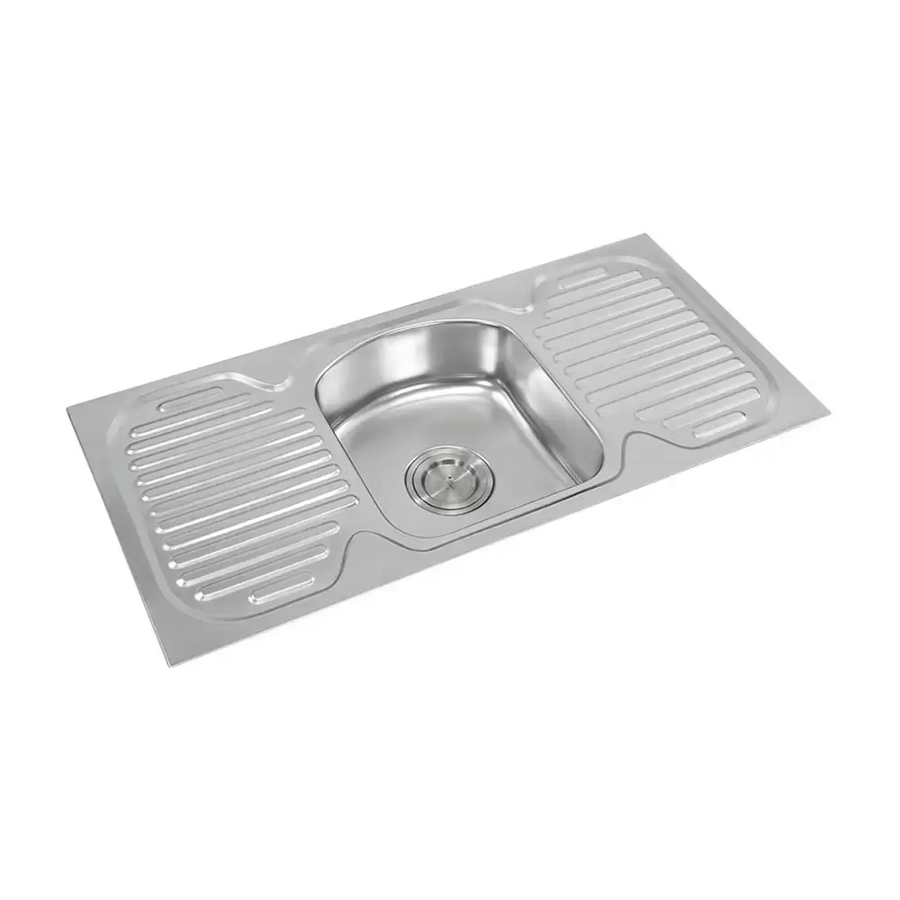 Anupam Elite Designer Stainless Steel 304 Single Bowl Kitchen Sink with Double Drainboard & Waste Coupling - Satin (41 L x 20 W x 8 D) Inch