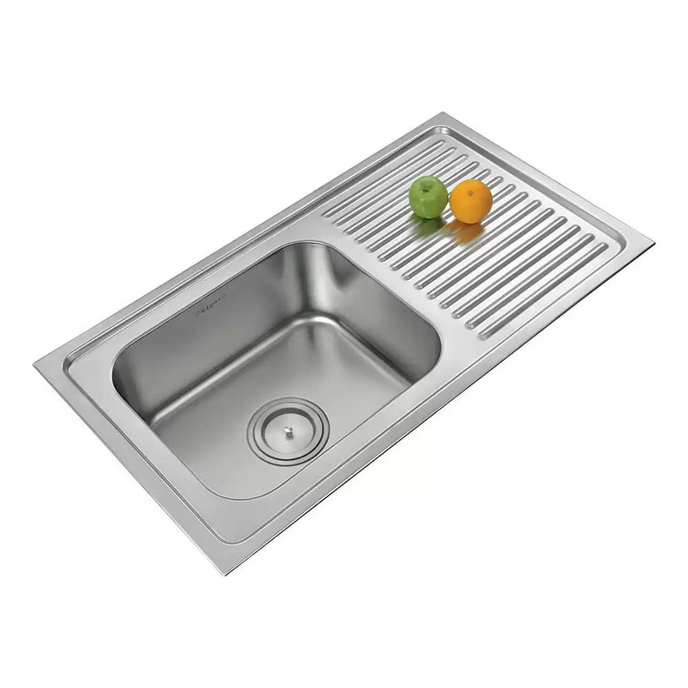 Anupam Elite Designer Stainless Steel 304 Single Bowl Kitchen Sink with Drainboard & Waste Coupling - Satin (36 L x 20 W x 8 D) Inch