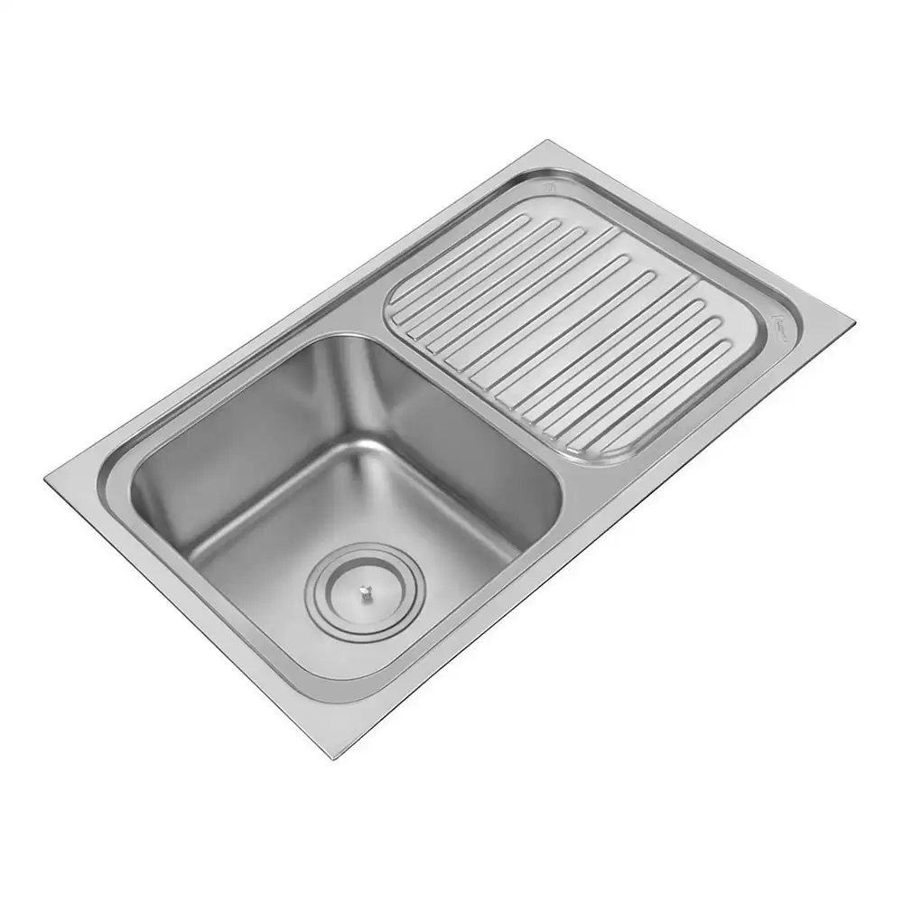 Anupam Elite Designer Stainless Steel 304 Single Bowl with Drainboard Kitchen Sink & Waste Coupling - Satin (32 L x 20 W x 8 D) Inch