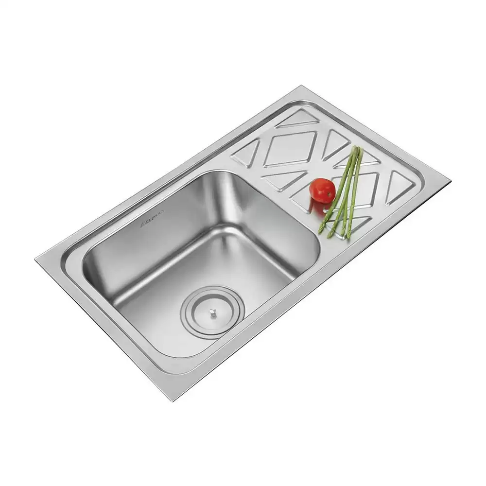 Anupam Elite Designer Stainless Steel 304 Single Bowl Kitchen Sink with Drainboard & Waste Coupling - Satin (30 L x 18 W x 8 D) Inch