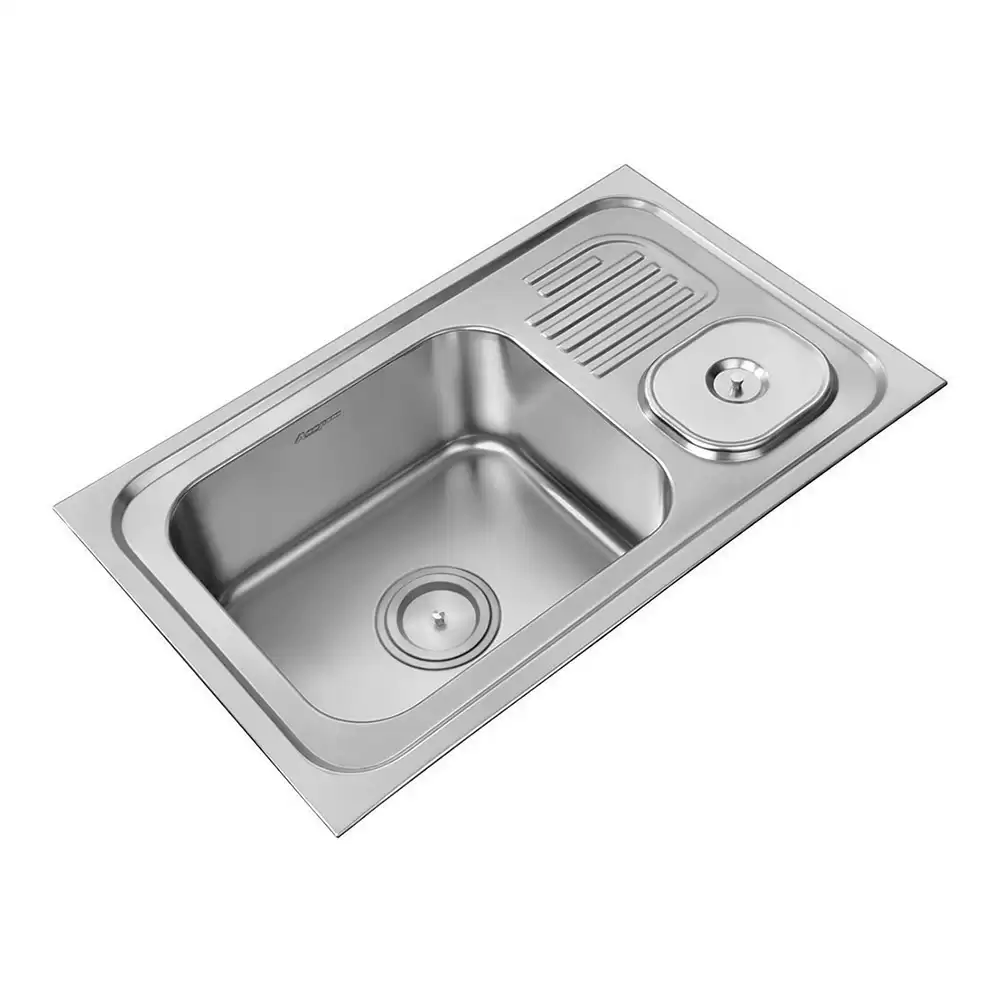 Anupam Elite 213 Designer Stainless Steel 304 Single Bowl Kitchen Sink with Drainboard & Waste Coupling - Satin (32 L x 20 W x 8 D) Inch