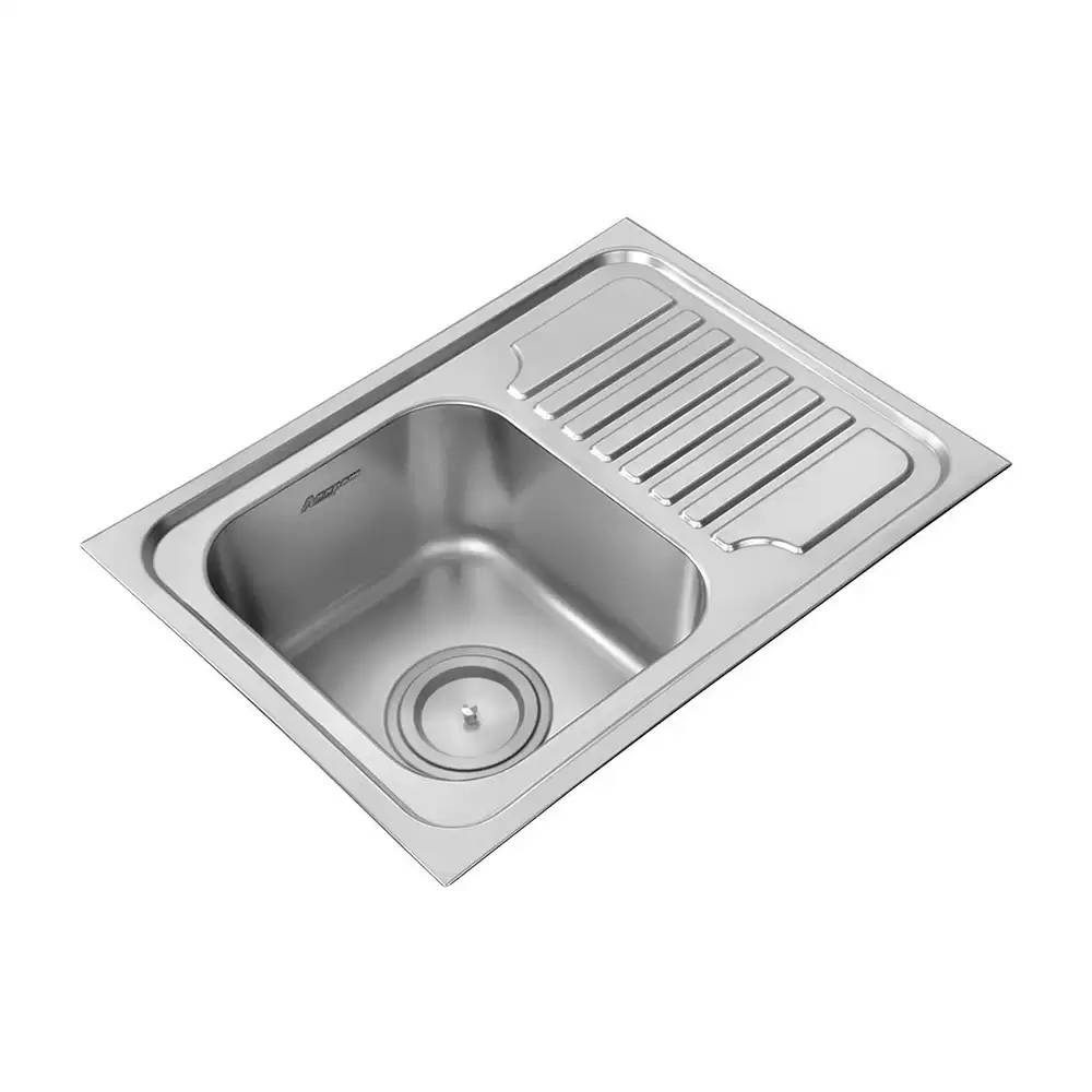 Anupam Elite Designer Stainless Steel 304 Single Bowl Kitchen Sink with Drainboard & Waste Coupling - Satin (24 L x 18 W x 7 D) Inch