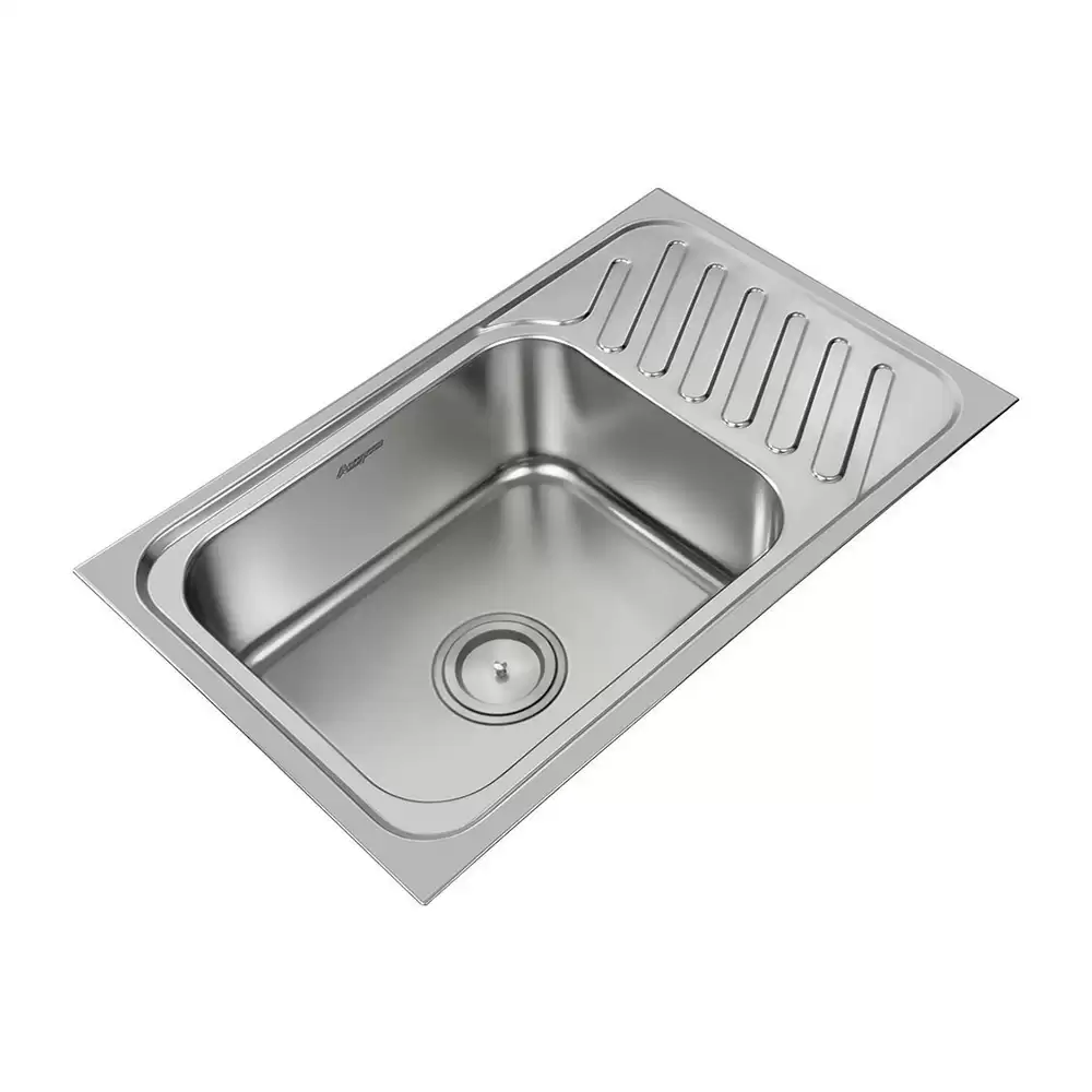 Anupam Elite 215 Designer Stainless Steel 304 Single Bowl Kitchen Sink with Drainboard & Waste Coupling - Satin (32 L x 20 W x 8 D) Inch