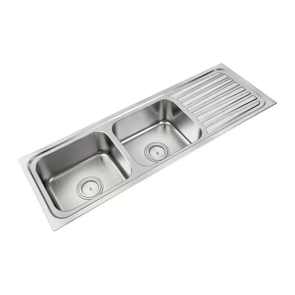 Anupam Luxe Designer Stainless Steel 304 Double Bowl Kitchen Sink with Drainboard & Waste Coupling - Satin (54 L x 18 W x 8 D) Inch