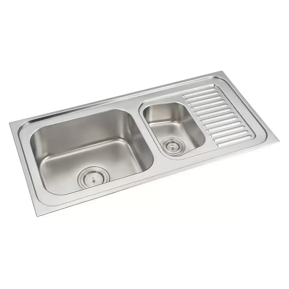 Anupam Luxe Designer Stainless Steel 304 Double Bowl Kitchen Sink with Drainboard & Waste Coupling - Satin (41 L x 20 W x 8 D) Inch