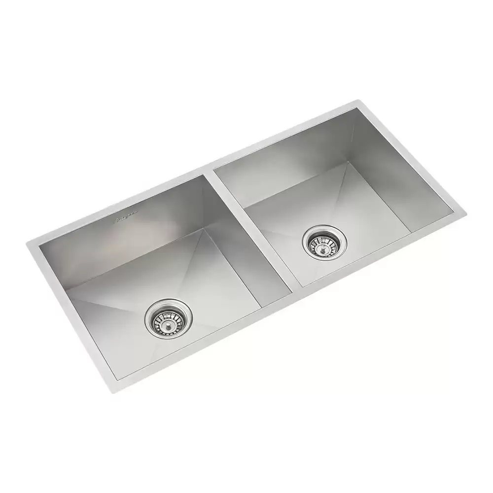 Anupam Cube Designer Stainless Steel 304 Double Bowl Kitchen Sink Waste Coupling - Satin (37 L x 18 W x 9 D) Inch