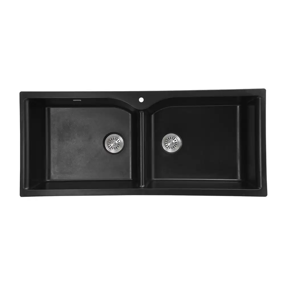 Anupam Kristal Designer Granite Double Bowl Kitchen Sink with Waste Coupling - Black Pearl (45 L x 20 W x 9 D) Inch