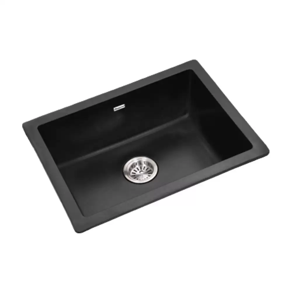 Anupam Kristal Designer Granite Single Bowl Kitchen Sink with Waste Coupling - Black Metallic (21 L x 18 W x 9 D) Inch