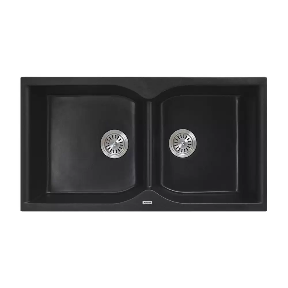 Anupam Kristal Designer Granite Double Bowl Kitchen Sink with Waste Coupling - Black Pearl (35.5 L x 19 W x 8 D) Inch