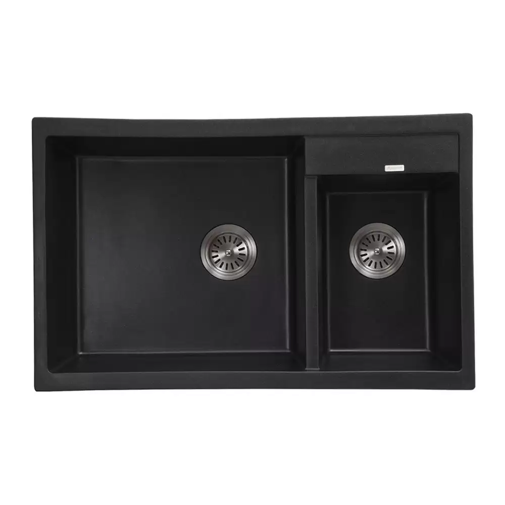 Anupam Kristal Designer Granite Double Bowl Kitchen Sink with Waste Coupling - Black Pearl (32 L x 20 W x 8 D) Inch