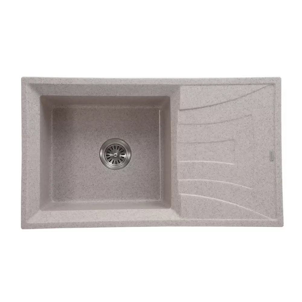 Anupam Kristal Designer Granite Single Bowl Kitchen Sink with Drainboard & Waste Coupling - Sand Beige (34 L x 20 W x 8 D) Inch