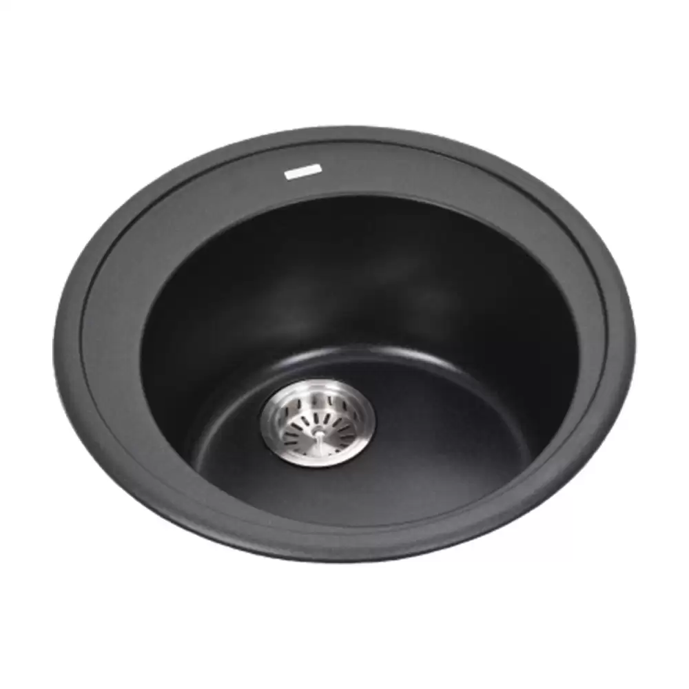 Anupam Kristal Designer Granite Single Bowl Round Kitchen Sink with Waste Coupling - Black Pearl (20 Ø x 8 D) Inch