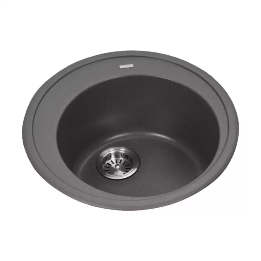 Anupam Kristal Designer Granite Single Bowl Round Kitchen Sink with Waste Coupling - Grey (20 Ø x 8 D) Inch