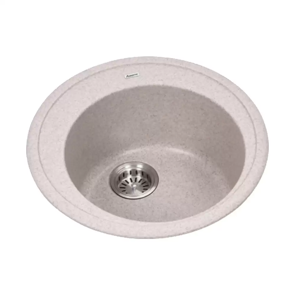 Anupam Kristal Designer Granite Single Bowl Round Kitchen Sink with Waste Coupling - Sand Beige (20 Ø x 8 D) Inch