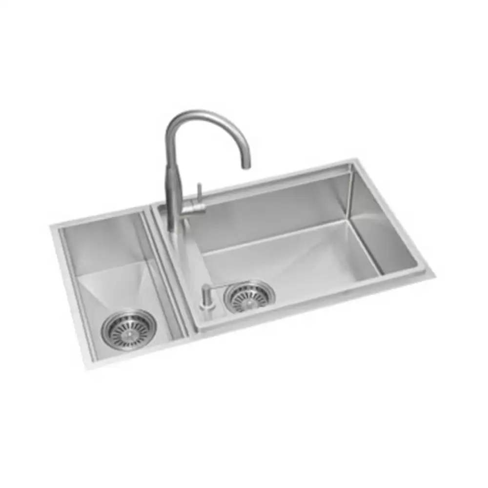 Anupam Ornate Designer Stainless Steel 304 Double Bowl Kitchen Sink with Accessories - Satin (34.5 L x 20 W x 9 D) Inch