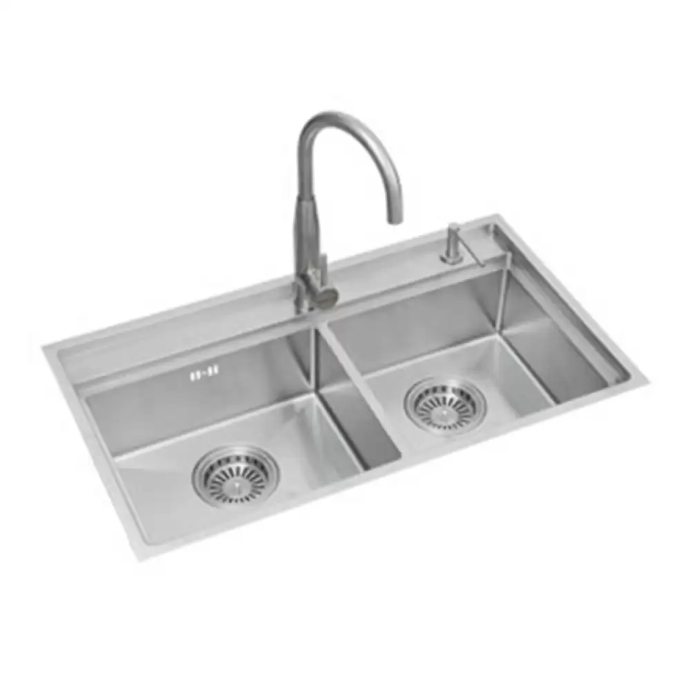 Anupam Ornate Designer Stainless Steel 304 Double Bowl Kitchen Sink with Accessories - Satin (33 L x 19 W x 8 D) Inch