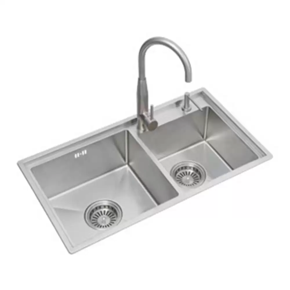 Anupam Ornate Designer Stainless Steel 304 Double Bowl Kitchen Sink with Accessories - Satin (32 L x 18 W x 8 D) Inch