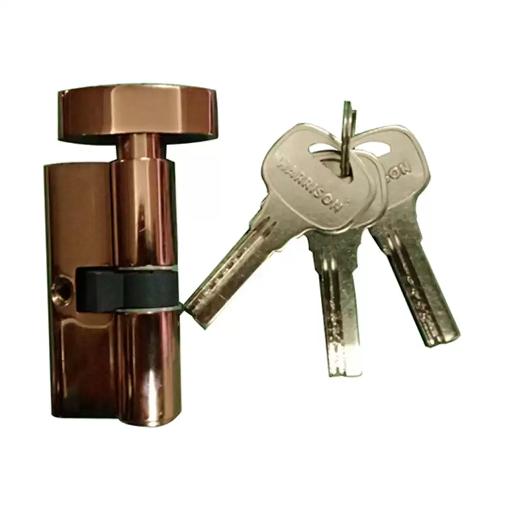 Harrison Brass Euro Profile Pin Cylindrical Lock One Side Key & Knob With 4 Computerised Key - 60 mm (Rose Gold Finish)