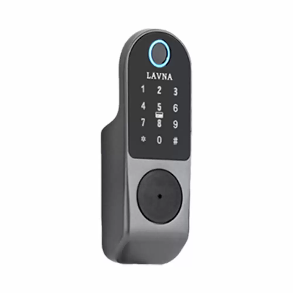 Lavna LE50 Rim Smart Door Lock With Bluetooth, Mobile App, Fingerprint, RFID Card, Pin & Key Access - Black & Grey (1 Year Warranty)