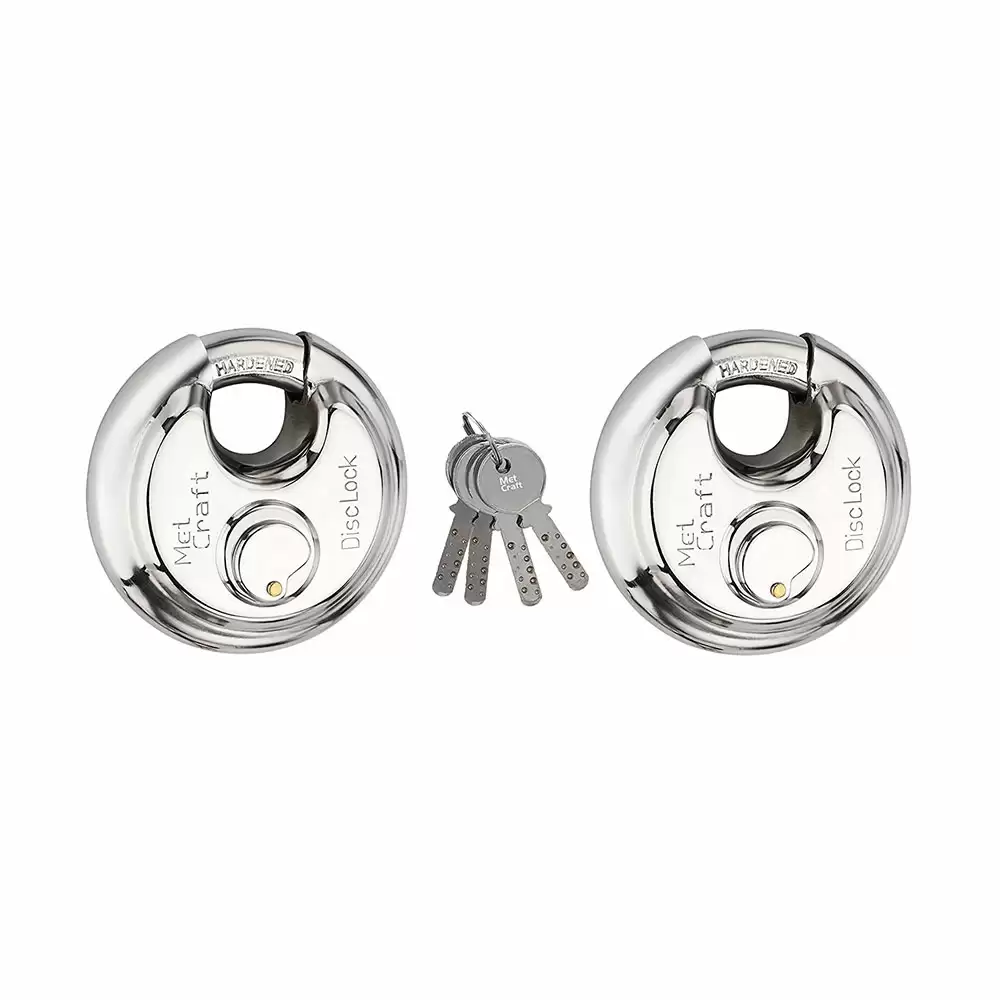 Met Craft Stainless Steel Combo of 2 Shutter Disc Lock with 4 Common Dimple Keys, 90 mm (Silver)